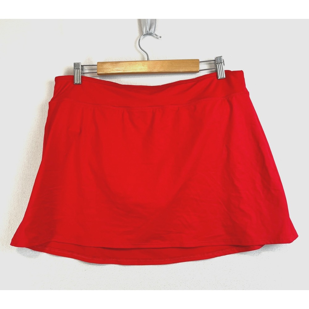 LANDS END Red A-Line Mini Swim Skirt Size 16 Lined Pull On Water